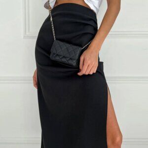 Ruched Midi Skirt Commense Blackk